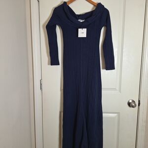 NWT Le Bop Women's Ribbed Off Shoulders Maxi Sweater Dress blue Size Large